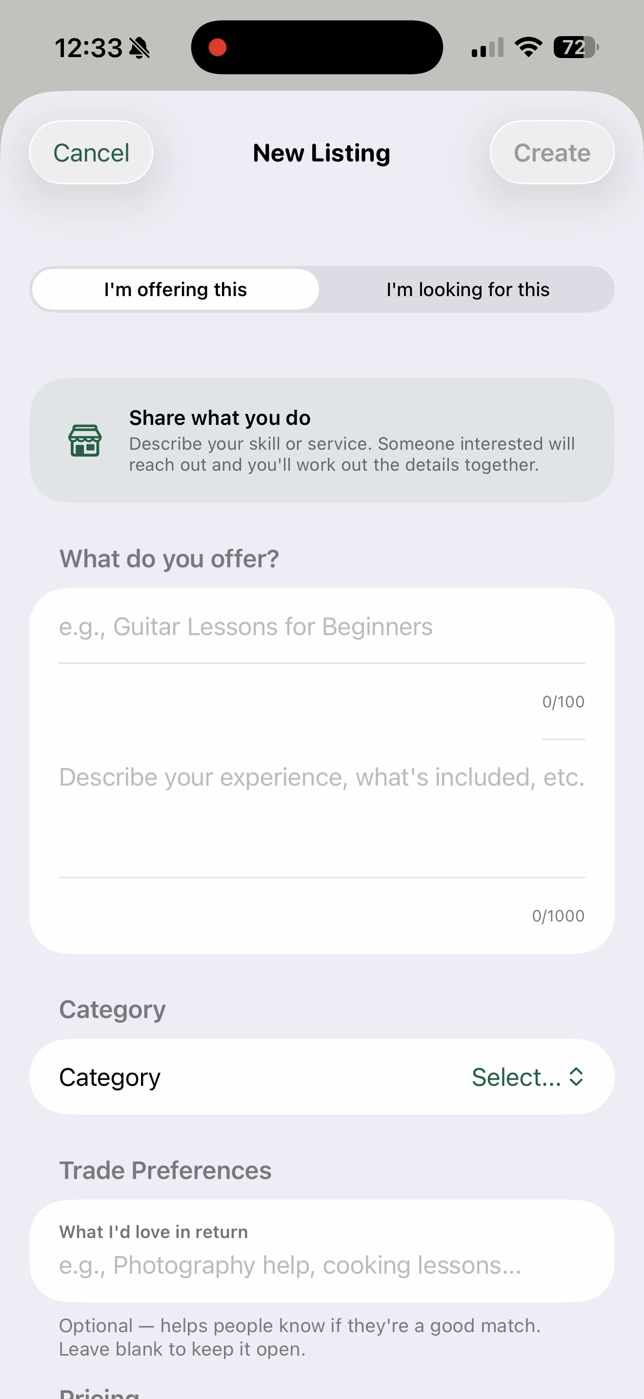 Swappr — Create a listing